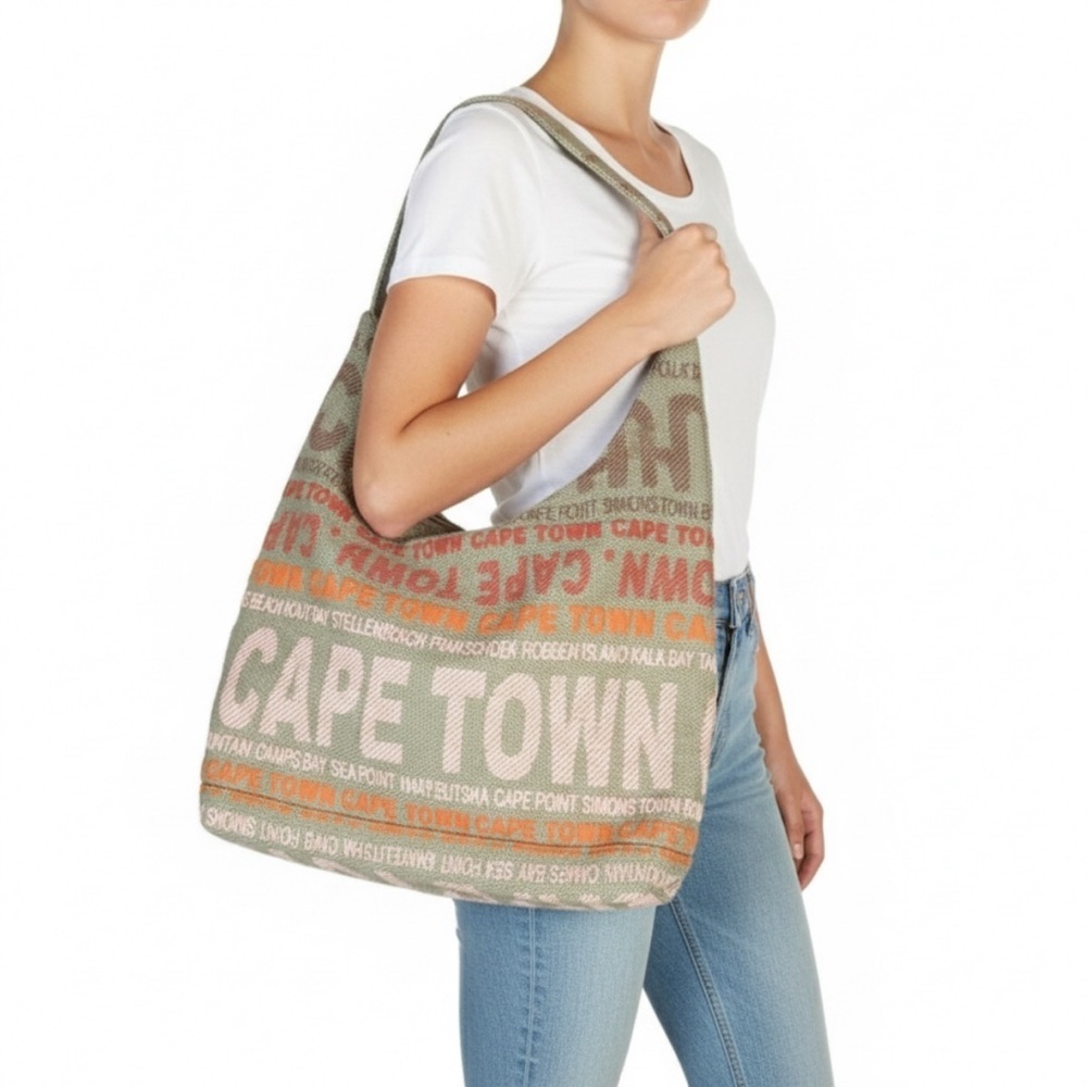 Robin Ruth Cape Town Tote Bag Tan Gray Orange 100% Cotton Lettered Large NWT